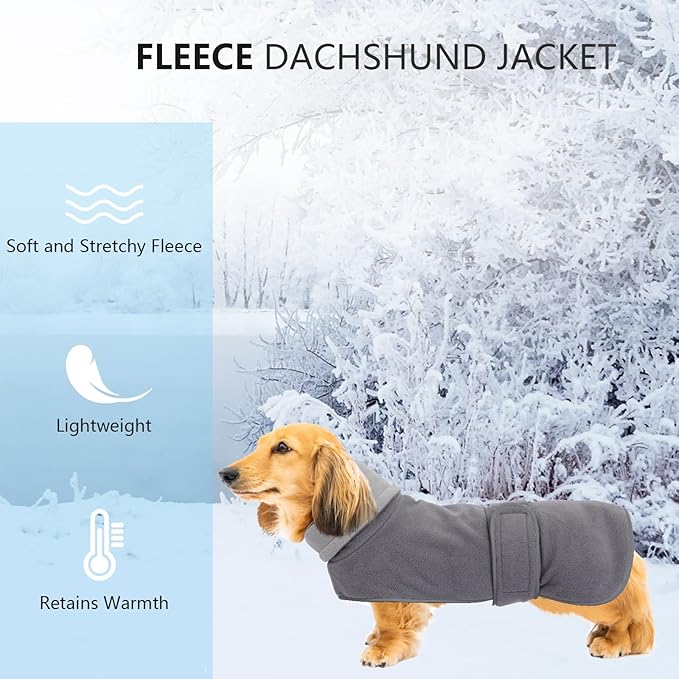 Geyecete Dachshund Sweaters for Dogs Dog Jacket,Dachshund Coat Perfect Dog Winter Coat with Padded Fleece Lining and high Collar,Dog Snowsuit with Adjustable Bands Sizes-Gray-S