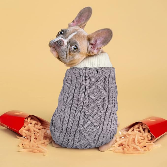 Small Dog Sweaters with Leash Hole Turtleneck Dog Sweaters Knitwear Boys Girls Warm Soft and High Stretch Pet Clothes for Fall Winter,Pet Shirts for Kitten Puppy Grey Medium