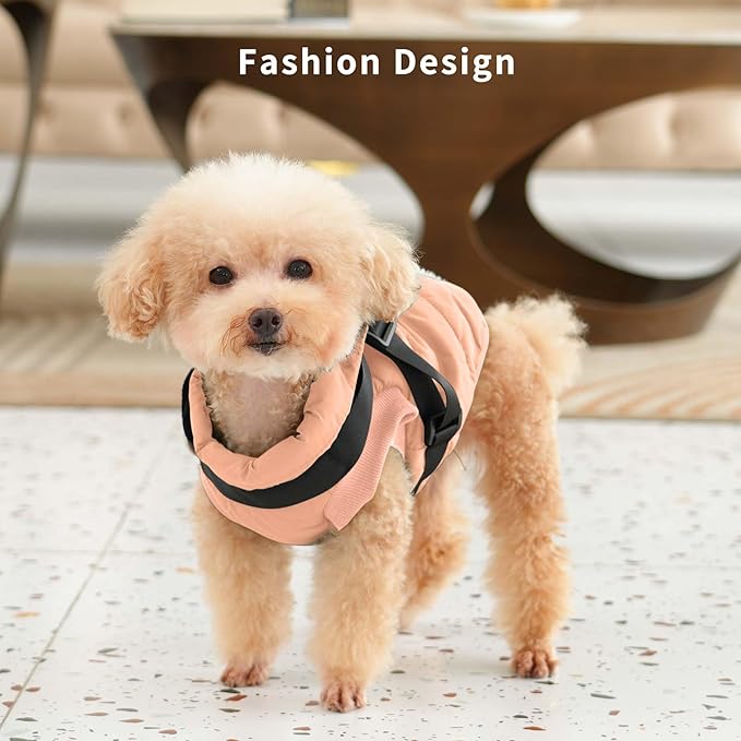 Dog Jacket with Harness,Fleece Lined Warm Puppy Coat for Winter,Soft Windproof Medium Dog Vest,LightOrange L