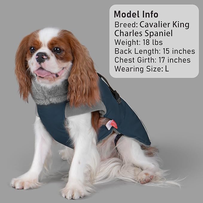 KYEESE Waterproof Dog Coat, Windproof Winter Jacket with Thick Fleece Lining, Extra Warm Turtleneck Dog Coats for Medium Dogs with Leash Hole and Reflective Design, Navy Blue, X-Large