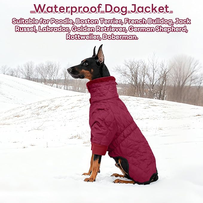 IDOMIK Dog Winter Coat for Small Dogs, Warm Dog Winter Jacket with Fleece High Collar, Zippered Cold Weather Coats for Dogs, Waterproof Doggy Snow Jacket Clothes,WineRed,S