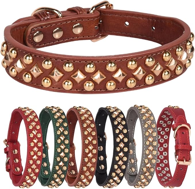 Spiked Dog Collar Soft Pu Leather Mushrooms Rivet Spike Studded Puppy Adjustable Pet Collars for Small Breeds (M, Black3)
