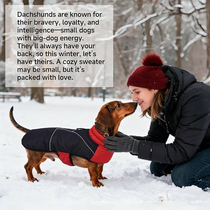 DORA BRIDAL Dachshund Coat, Fleece Lined Dog Winter Coat, Warm Dog Coats with Reflective Strips, Adjustable Waterproof Pet Jacket Clothes, XL