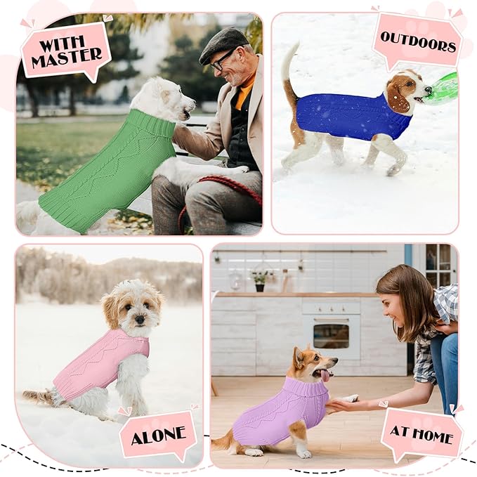 Dog Sweaters for Small Medium Large Dogs Girl, Soft Warm Turtleneck Pup Dogs Shirt, Double Knitting Collar for Outdoor Playing, Warm Dog Clothes (L,Green)