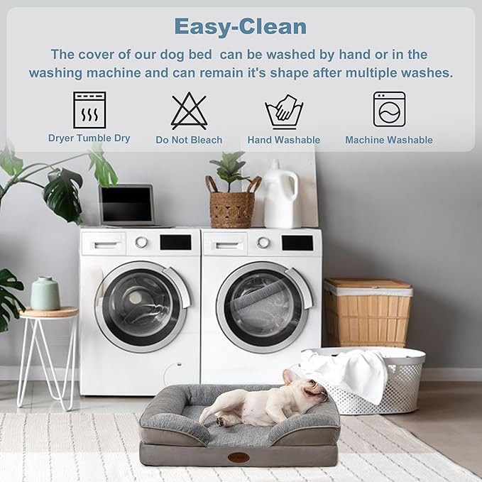 Cooling Pet Bed for Medium Dogs and Cats, Waterproof Orthopedic Dog Sofa Bed, Supportive Foam Pet Couch Bed with Washable Removable Cover, Waterproof Lining and Nonskid Bottom(Medium, Grey)