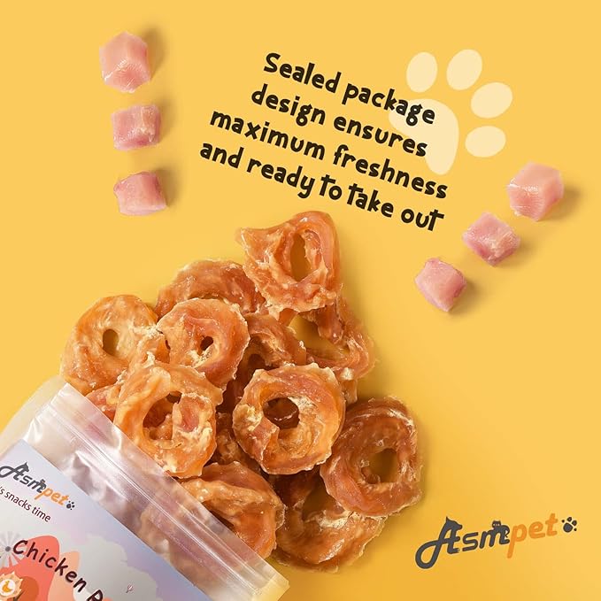 ASMPET Dog Treats Chews, Chicken Rings, Soft Chewy Snacks for Training Rewards 10.6 oz