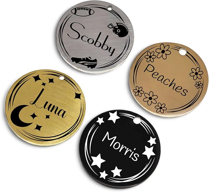 Super Customizable Pet Tags ID for Cats & Dogs | Cat tag: Durable Stainless Steel. Custom Engraved Dog Tags for Collars, Harnesses & Leashes | Many Fonts & Design (Champagne, Round)