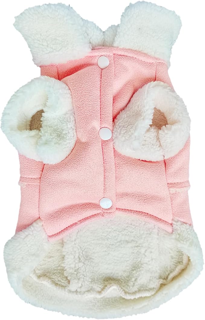 Jecikelon Bowtie Dog Cold Weather Coat Fleece Lining Warm Pet Puppy Turtleneck Dogs Winter Coats for Small Dogs Jacket with D-Ring Leash (Medium, Pink)