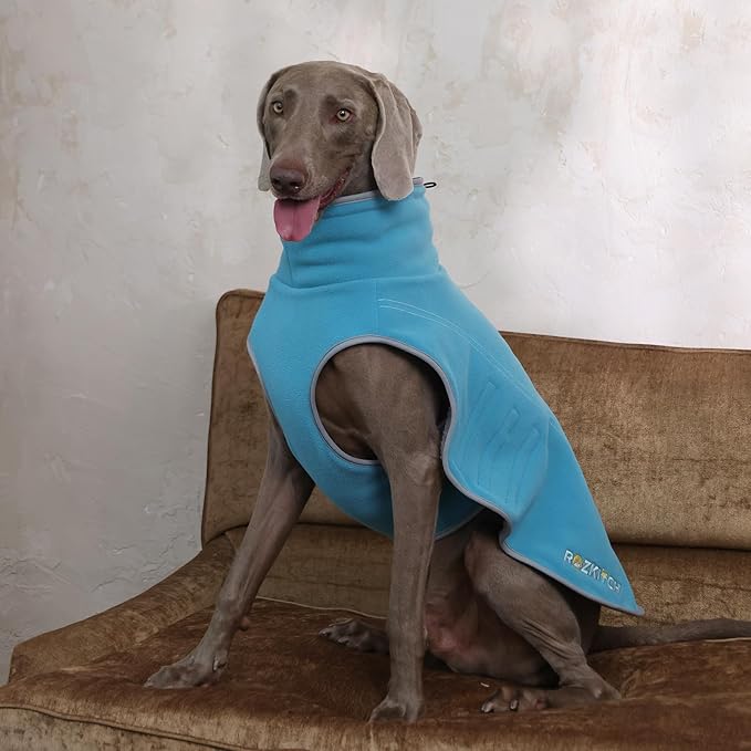 ROZKITCH Reversible Dog Coat Super Warm Fleece Sherpa Sweater with Leash Hole & Embroidery, Adjustable Double-Sided Plush Sweatshirt for Medium Large Breeds Bluegreen 2XL