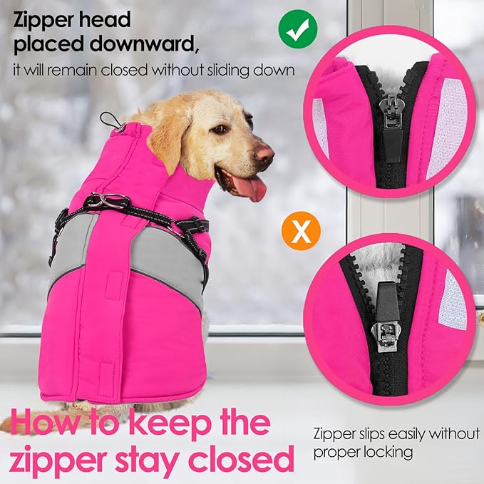 AOFITEE Dog Winter Coat, Dog Coat with Harness Built in, Dogs Jacket for Large Dogs, Reflective Waterproof Pet Puffer Jacket Snowsuit, Warm Fleece Windproof Pet Sweater for Cold Weather, XL