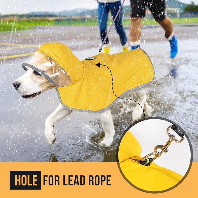 SlowTon Dog Raincoat, Adjustable Dog Rain Jacket Clear Hooded Double Layer, Waterproof Poncho with Reflective Strip Straps and Storage Pocket for Small Medium Large Puppies(S)