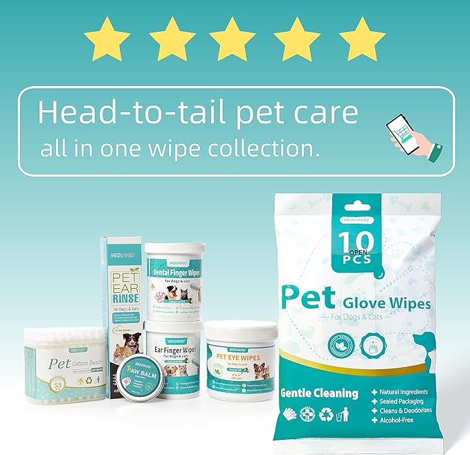 Ear Cleaner Finger Wipes 60 Counts, Dog Ear Cleaner, Grooming Kit Care for Dogs and Cats, Soft & Easy Otic Cleaning Pads, Remove Wax, Dirt & Stop Smelly, Itchy, Non-Irritating, Unscented