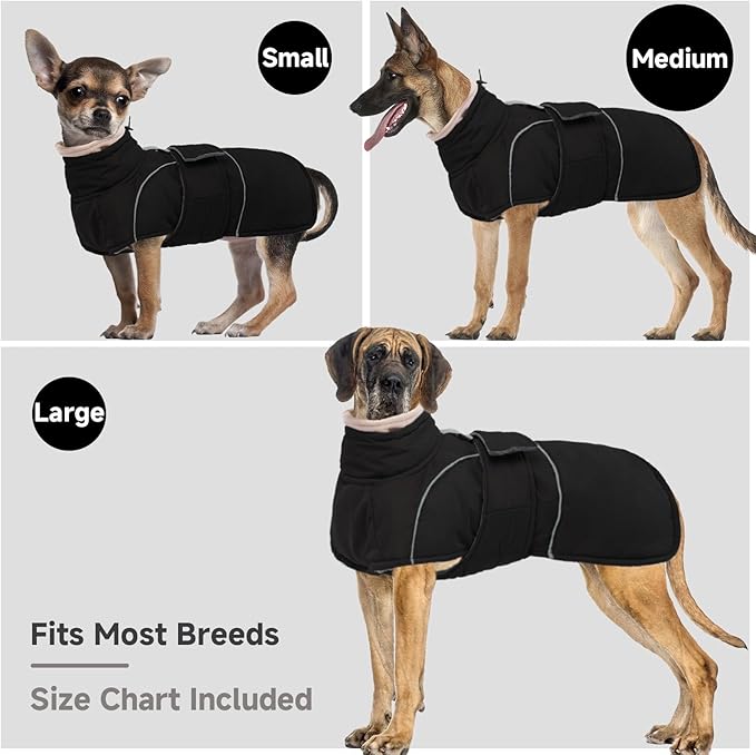 Dog Winter Coat for Small to Large Dogs(XS-XXXL)– Waterproof Windproof Fleece Lined Jacket with Reflective Trim,Pet Vest with Adjustable Buckles, Machine Washable Black 2XL
