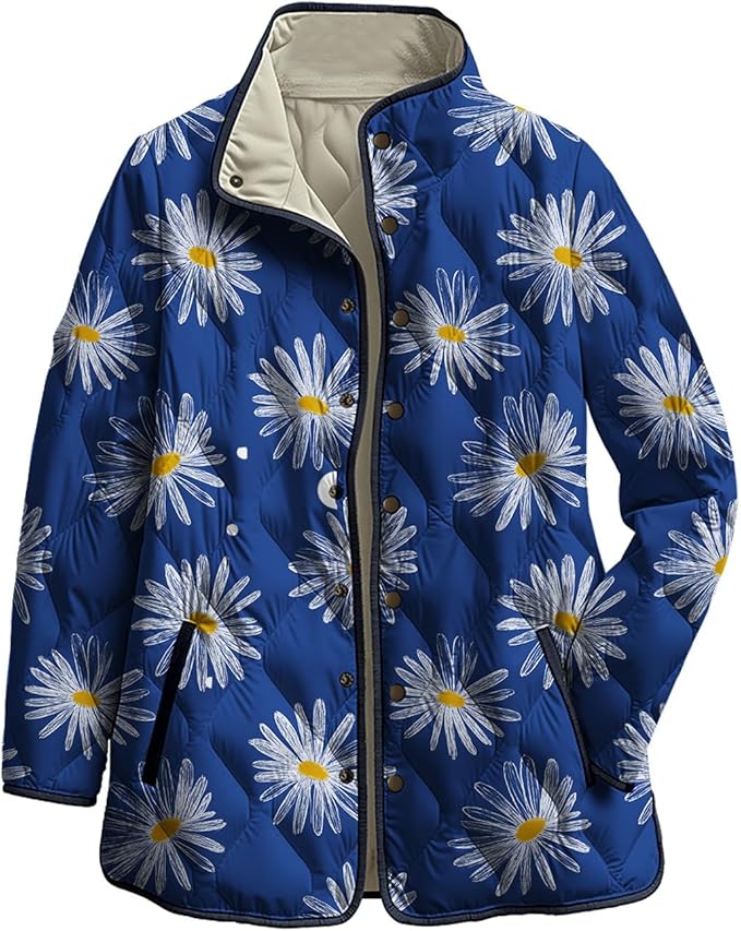LIZALIG Women's Cropped Puffer Jacket Lightweight Floral Print Long Sleeve Padded Quilted Puffy Cardigan Coat