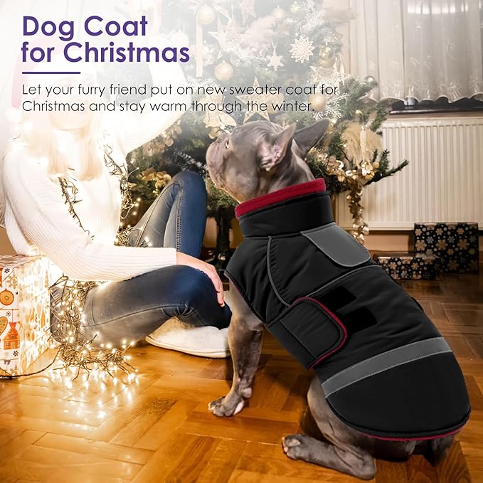 SUNFURA Large Dog Coat, Dog Jacket for Winter, Warm Pet Winter Coat for Cold Weather, Thick Fleece Jacket for Large Dogs, Pug, French Bulldog, Pitbull, Black X-Large