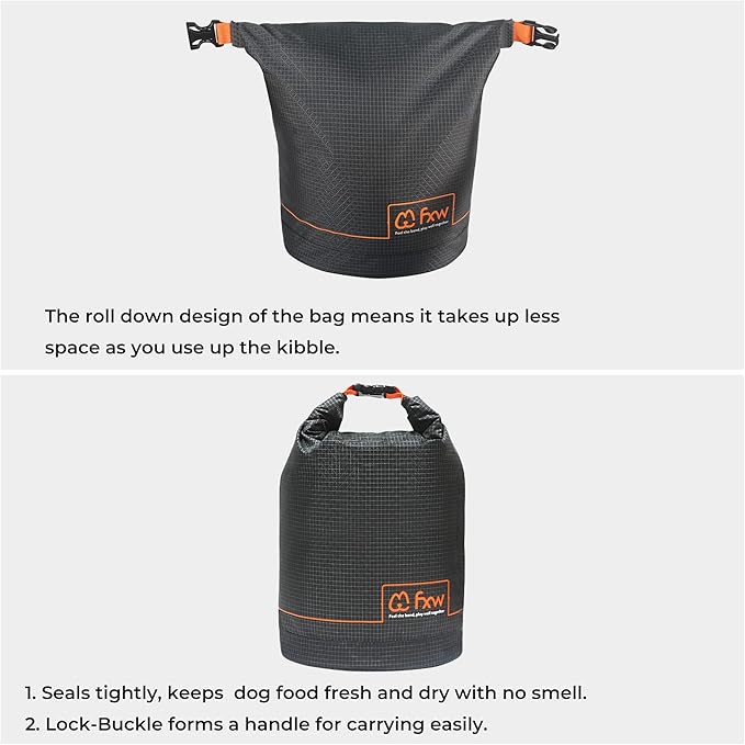 FXW Dog Food Travel Bag,Large Capacity for Travel Kibble Storage Perfect for RV Road Trips, Camping, Longterm Dog Boarding Gear Accessories Gray, 21 Cups
