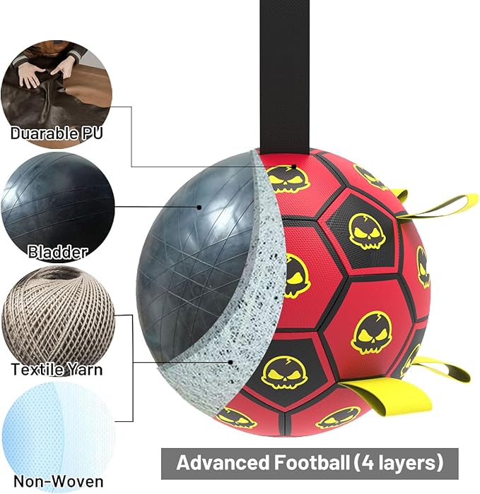 Dog Toys Soccer Ball with Straps, World Cup Interactive Dogs Toys for Tug of War, Yard Game, Water Toy, Herding Ball for Dogs, Durable Dog Balls with Skull Pattern for Puppy(6 Inch)