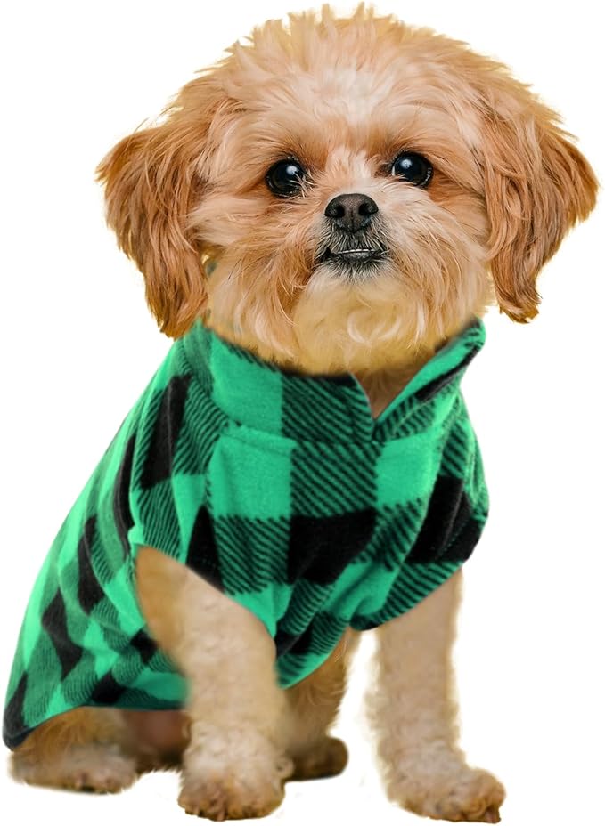 KAMA BRIDAL Spring Autumn Winter Coat Pullover Fleece Vest for Cats Small and Medium Dogs Thin Sweater Green & Black Plaid (Green, XXS)