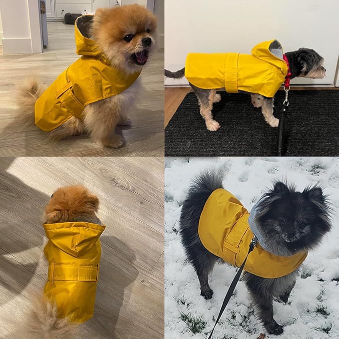 Dog Raincoat Small Dog Rain Jacket Poncho Waterproof Pet Rain Suit Double Layer Breathable Lining Hooded Leash Hole Adjustable Puppy Small Medium Dogs,Yellow,S