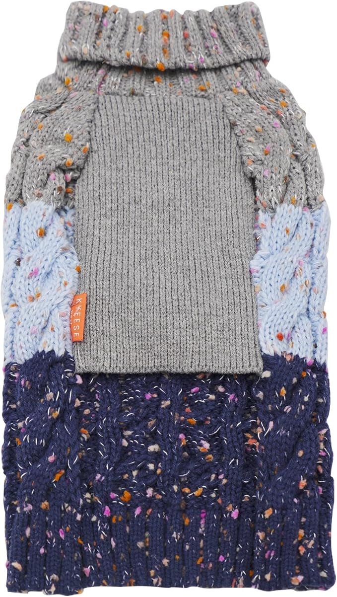 KYEESE Dog Sweater Color Block with Fuzzy Thread Knitted Turtleneck Dog Knitwear with dots in a Variety of Colors for Small Dogs Fall Winter Dogs Clothes, Navyblue, M