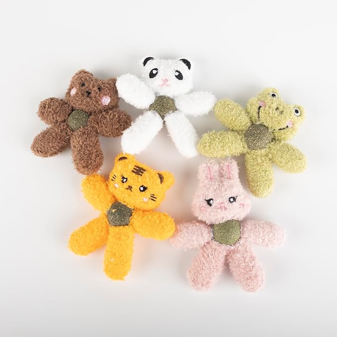 Cat Toys with Catnip Kitten Chew Bite Supplies Boredom Relief Fluffy Kitty Teeth Cleaning Chewing Cat Lovers Interactive Plush Gift (Rabbit&Bear)