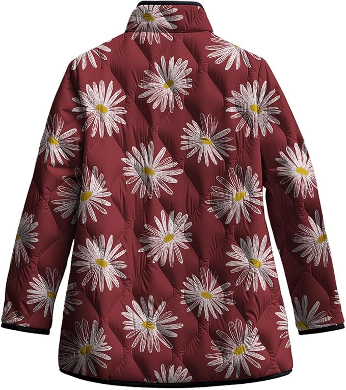 LIZALIG Women's Cropped Puffer Jacket Lightweight Floral Print Long Sleeve Padded Quilted Puffy Cardigan Coat