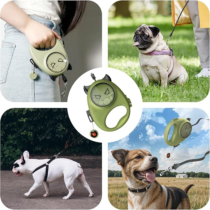 Retractable Dog Leash β 13ft Strong Nylon Tape, Auto-Locking, Tangle-Free, One-Touch Brake, Comfortable Grip β Fun Halloween Design for Small Dogs up to 20 lbs, Haminway Cheeky Imp Design
