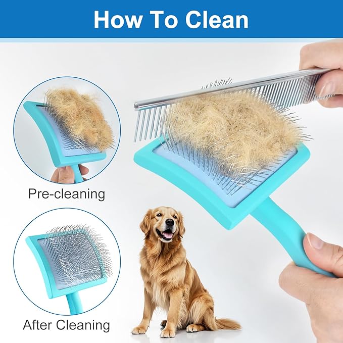 Slicker Brush for Dogs, Doodle & Poodle Brush for Long Haired Dog, Dog Slicker Brushes Goldendoodle Long Pin Detangler for Dematting (Large Curved)