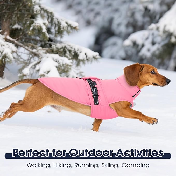 IECOii Winter Dog Coat - Reflective, Adjustable & Windproof Winter Jackets with Quick-Release Buckles, Lightweight & Soft & Warm Fleece Lined Vest for Daily Walks, Waterproof, Pink, Size 4XL