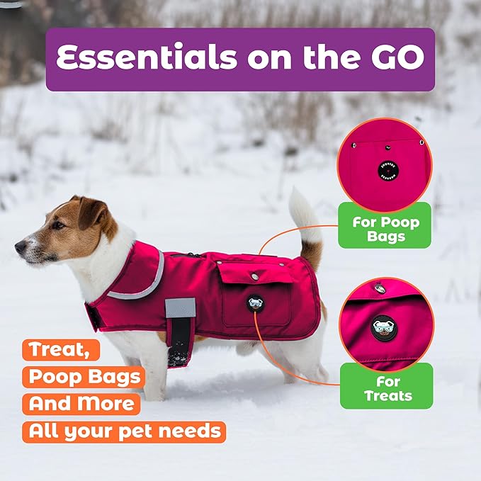 Joyride Harness FrostFlex Dog Winter Jacket - Fleece Lined & Water-Resistant - Snowsuit with Pockets for Treats & Poop Bags - Durable Cold Weather Dog Coat - Pink Berry-XL