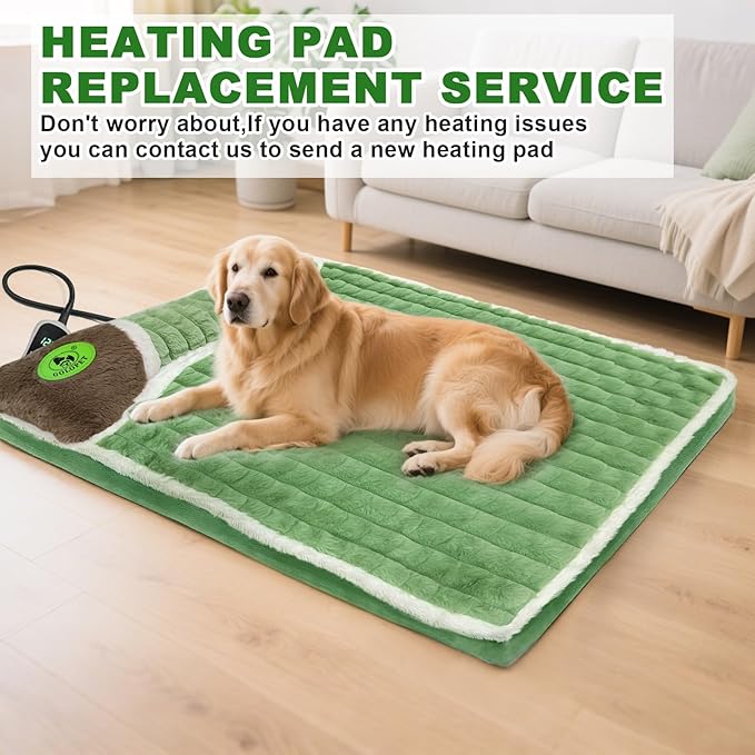 Heated Cat Bed Indoor Washable Bed Memory Foam Soft Dog Bed with Side Pillow, Smart Temperature Control Switch, Removable Cotton Sleeve Wash-Green (Green, 20 x 20 x 2 in)