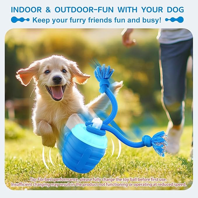 Interactive Dog Ball for Medium/Large Dogs, Automatic Moving Dogs Toy Wicked Ball for Boredom & Training, Play Music, USB Rechargeable(Blue)