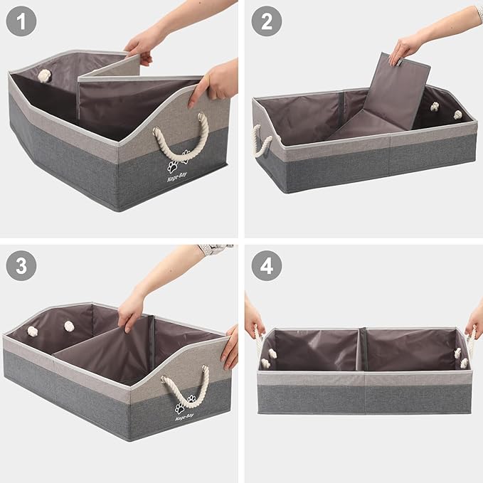 Large Dog Toy Basket With Handle, Foldable Dog Toy Box for Living Room Area, 28.5" Basket for Dog‘s Toys, Clothes, Organizers and Storage with Hard Board, Anti-slip for Pet Toys (Gray, Large)