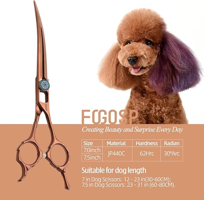 Curved Dog Grooming Scissors 7.5'' Downward 30Β° Professional Pet Grooming Trimming Shears for Dogs Teddy High Cobalt Alloy Steel for Right Handed Groomers (7.5, Chocolate Curve)