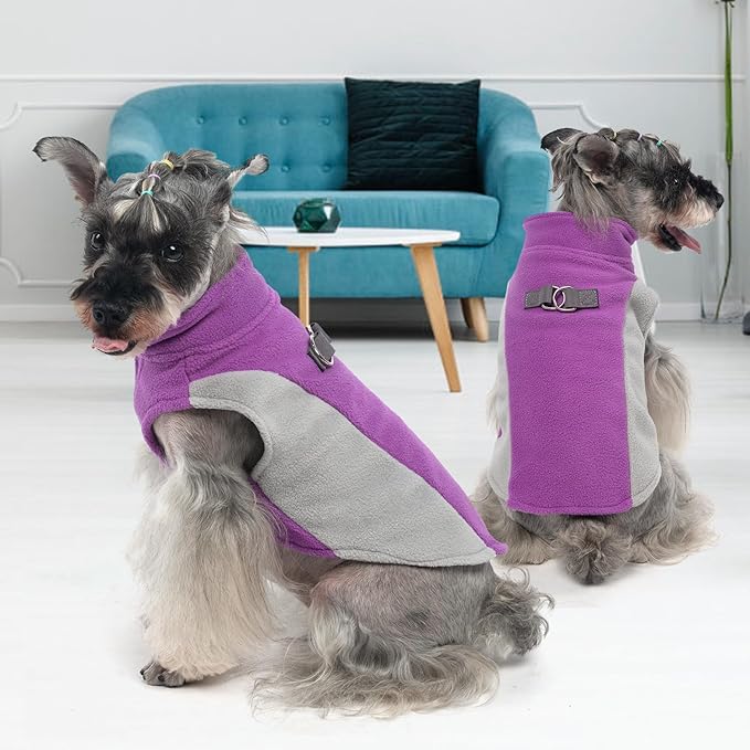 KOOLTAIL Small Dog Sweater - Dog Fleece Vest Jacket with Leash D-Ring for Small Medium Dogs, Soft Pullover Winter Warm Cold Weather Coats, Pet Fall Clothes Outfit for Puppy Cat Boys&Girls, Purple M