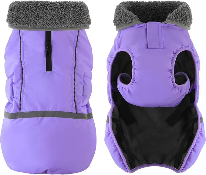 Dogcheer Warm Dog Coat, Waterproof Dog Jacket Christmas Puppy Winter Coat with Buckle, Reflective Adjustable Pet Snow Jacket Fleece Sweater for Small Medium Large Dogs - Taro Purple L