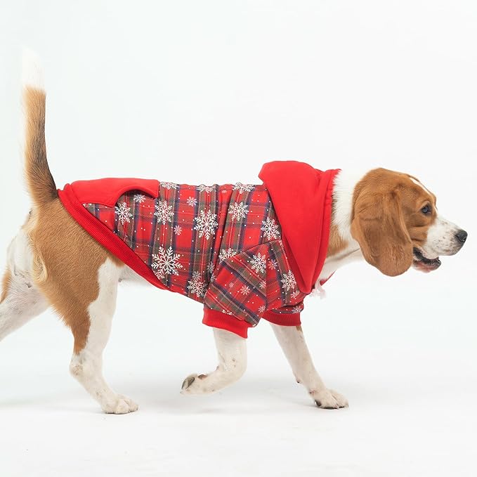 PUPTECK Fall Winter Dog Hoodie Pet Sweatshirt Soft Warm Clothes Fleece Lined with Hat for Small Medium Large Dogs, Pocket Design, Snow L