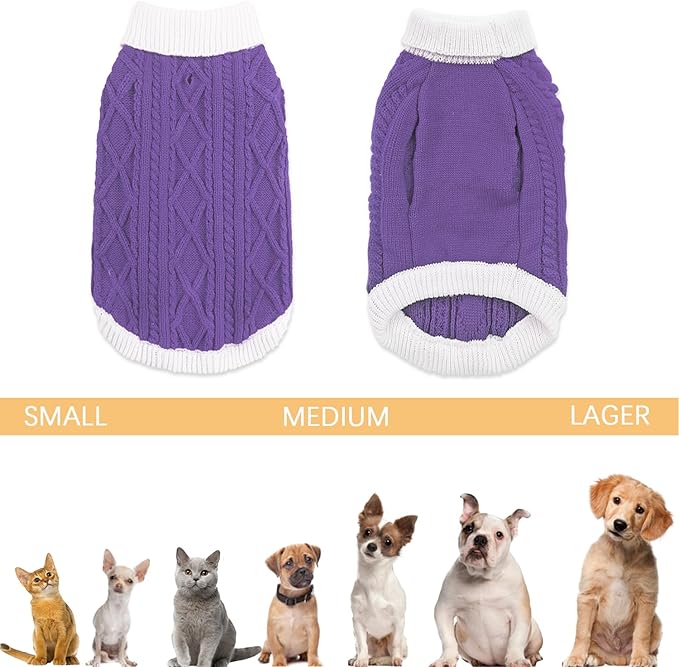 Small Dog Sweaters with Leash Hole Turtleneck Dog Sweaters Knitwear Boys Girls Warm Soft and High Stretch Pet Clothes for Fall Winter,Pet Shirts for Kitten Puppy Purple Large
