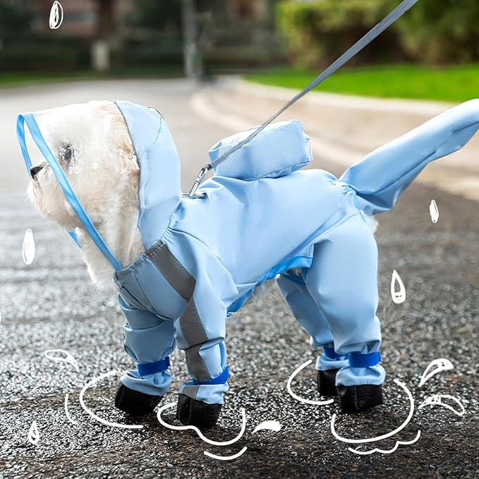 Small Dog Raincoat with Legs, Ideal for Teddy Bears, Waterproof Full Coverage with Mini Backpack, Reflective Hoodie and Detachable Tail (Blue, XX-Large(Suggest Weight 16.6-22lb))