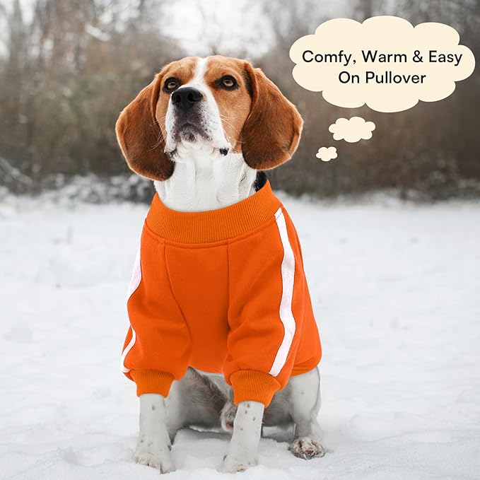 Queenmore Cozy Fleece Dog Sweater Medium, Soft Pullover Dog Sweatshirt, Warm Winter Fleece Jacket with Leash Hole/Reflective Stripes for Small Medium Large Dogs Orange