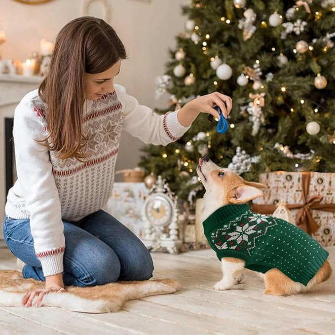 Kuoser Dog Sweater, Holiday Christmas Snowflake Pet Warm Knitwear Dog Sweaters Soft Puppy Clothing, Doggie Turtleneck Cold Weather Outfit Pullover for Small Medium Large Dogs Cats, Green M