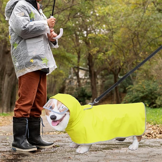 Dog Raincoat Hooded Slicker Poncho - Reflective Lightweight Pet Rain Jacket Coat,Dog Waterproof Raincoat with Adjustable Belly Strap for Small,Medium, Large Dogs (Green, Large)
