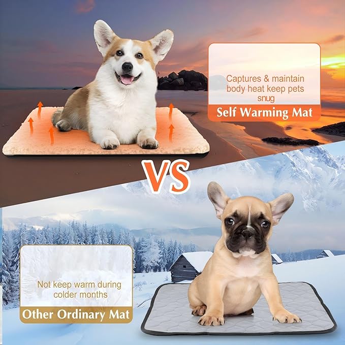 4 Pack Self Warming Cat Pads Self Heating Cat Mat Washable Homeless Dogs Thermal Pads Kennel Pad Reflects Body Heat Warm Crate Bed Mat for Indoor Outdoor Pet(Camel,16 x 20 Inch)