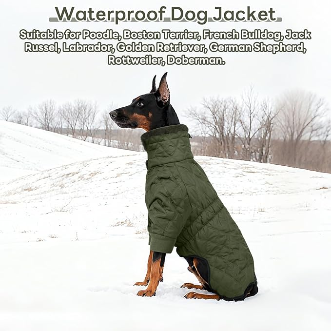 IDOMIK Dog Winter Coat for Small Dogs, Warm Dog Winter Jacket with Fleece High Collar, Zippered Cold Weather Coats for Dogs, Waterproof Doggy Snow Jacket Clothes,Green,S