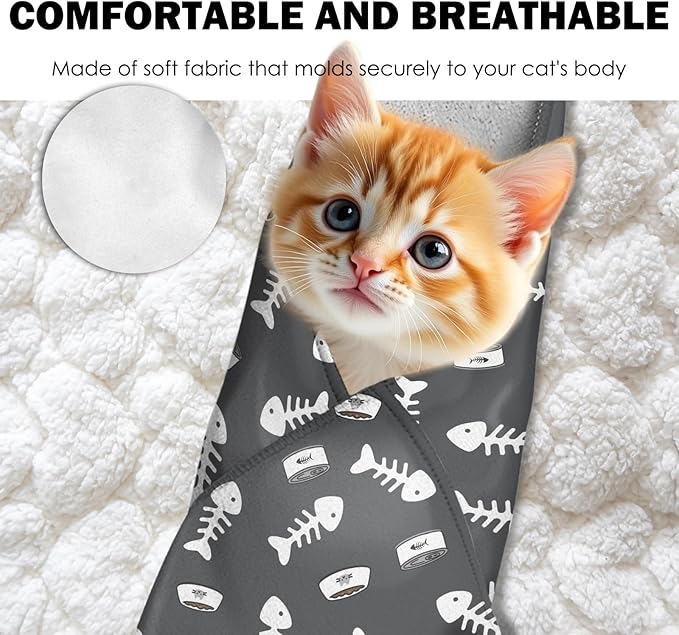 27.6"Cat Grooming Wrap, Self Adhesive Cat Wrap for Cutting Nails, Anti-Escape Calming Cat Swaddle Wrap for Medicine Ear Cleaning, Anti-Scratch Cats Burrito Restraint Blanket, Pet Tool Grey (6-10 lbs)