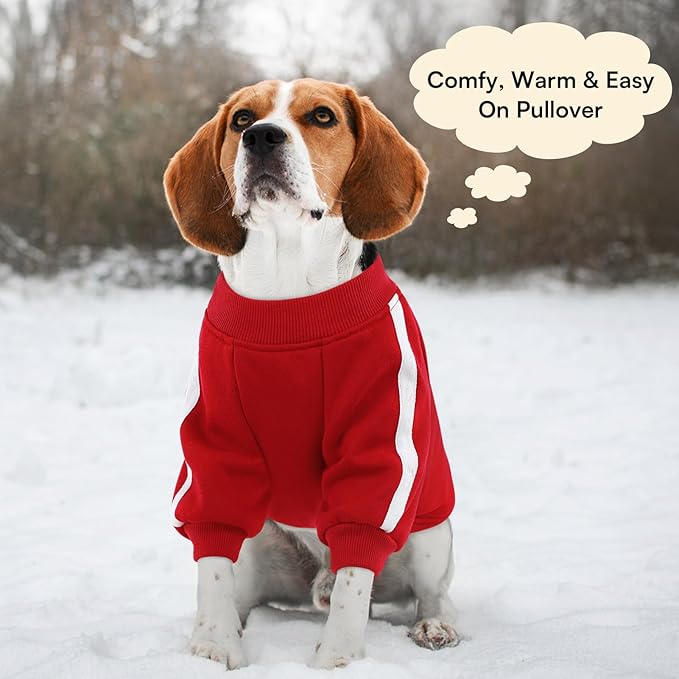 Queenmore XL Christmas Dog Sweater, Cozy Fleece Dog Sweatshirt, Warm Winter Fleece Jacket for Small, Medium & Large Dogs with Leash Hole/Reflective Stripes Red