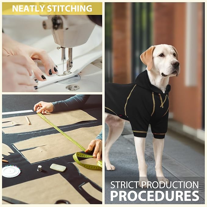Basic Dog Hoodie Sweatshirts, Pet Clothes Hoodies Sweater with Hat and Leash Hole, Soft Cotton Outfit Coat for Large Medium Small Dogs, Black (Medium)