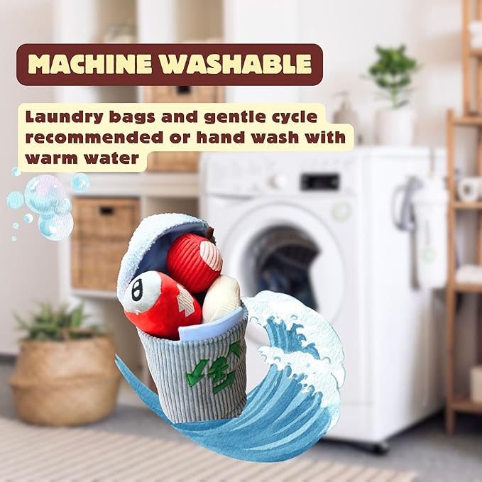 Squeaky Dog Toy, Interactive Plush Hide & Seek Puzzle Toys for Small Medium Large Dogs – Treat Dispenser 4-in-1 Durable Chew Toy, Dog Birthday for Dog Gifts (Trash Can)