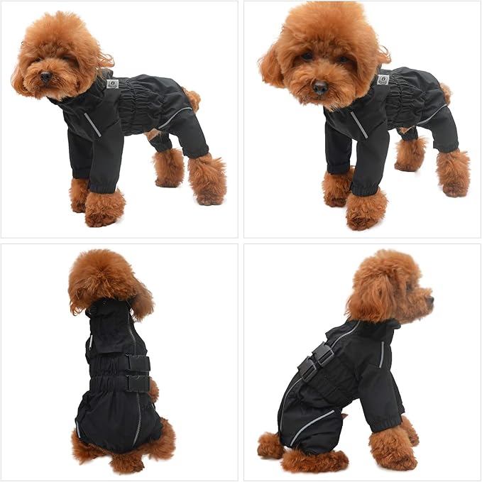 Dogs Waterproof Jacket, Lightweight Waterproof Jacket Reflective Safety Dog Raincoat Windproof Snow-Proof Dog Vest for Small Medium Large Dogs Black XL