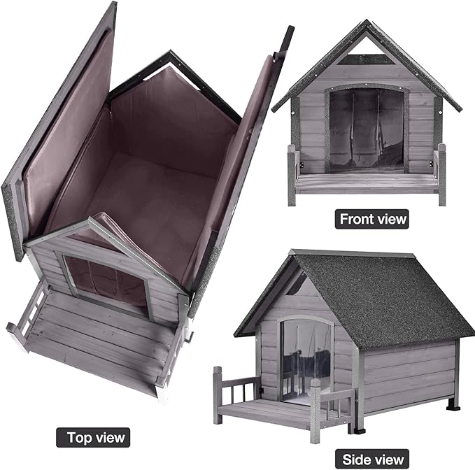 Dog House Outdoor, Chew-Proof Metal Frame Dog Kennel Shelter for Large Breeds,Weatherproof (Grey-I, Large)